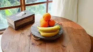 Farmhouse Brown Wood Round Tray Rustic Wooden Cake Stand