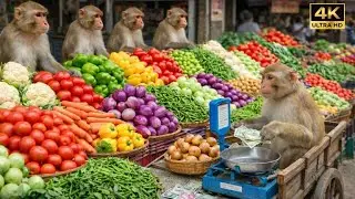 बंदरों ने मिलकर खोली सब्ज़ी की दुकान || Monkeys Opened a Vegetable Shop Together