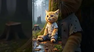 Poor Kitten Got His Tree Cut Off! #cat #viral #cute #shorts