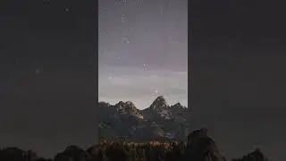 Time-Lapse Moon Rise and Shifting Stars Above Grand Teton