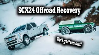 SCX24 Offroad Recovery - Stuck F250 gets Rescued by the Chevy!