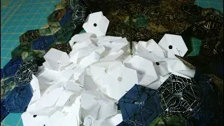 JWST Quilts 2021, removing hand-stitched hexagon templates