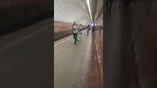 Dmitrovskaya metro station, Moscow, Gray Line - interior view, departure of the train  Fragment 3