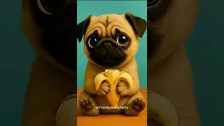 Cute pug puppy eating banana!