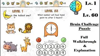 [Brain HD] Lv.1 - Lv.60 Full Walkthrough & Explanation: Brain Challenge Puzzle - Test My IQ Games