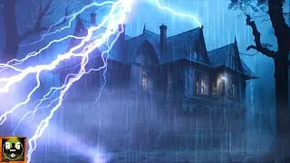 sons assustadores de tempestade (corujas e lobos) com chuva torrencial, trov&atilde;o alto e rel&acirc;mpagos