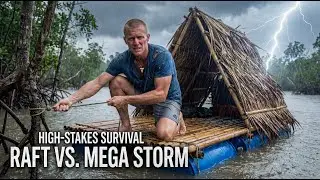 Surviving a Massive Storm Building a Raft Shelter on a Deserted Island | 5 Days Trapped Solo
