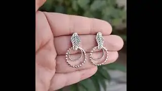 Silver Leaf Hoop Earrings, 925 Solid Sterling Silver Dangle Earrings, Silver Leaf Stud Earrings