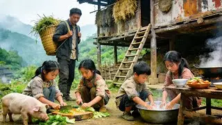 农村老爸外出务工，年幼的孩子扛起家务，喂猪洗菜样样精通！#农村生活
