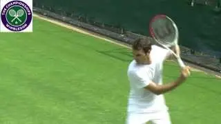 Roger Federer practises at Wimbledon