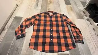Обзор мужской рубашки Amazon Essentials Regular-Fit темно-синего и оранжевого цвета с длинными ру...