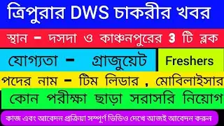 Tripura DWS Project Vacancy/ Tripura Job Notification today/ Tripura Job News 2024