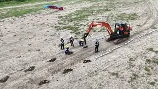Solar Farm Construction, Helical Piles Installation (Drone Shot)