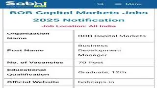 BOB Capital Markets Jobs Notification 2025: Apply Offline for 70 Business Development Manager