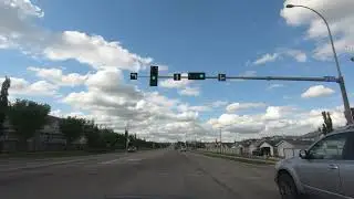 Driving through small town Beaumont Canada.