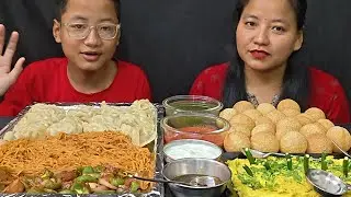 Momo//chilly chicken//maggi garlic and hot spicy//Pani puri  #mukbang video #food @Momson653
