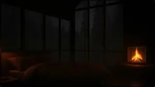 Cabin Ambience with Rain and Fireplace Harmony - Rainy Night for Relaxation and Concentration