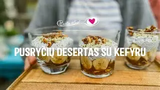 Sveikuoliškas desertas: greita granola keptuvėje, kefyras, chia ir datulių karamelė