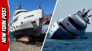 Brand New $1M Luxury Yacht Tips Over and SINKS Just Minutes After Launching