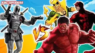 DEADPOOL VS RED HULK, DAREDEVIL AND IRON FIST ! THE AVENGERS MARVEL SUPERHERO EPIC BATTLE