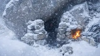 Caught in a deadly blizzard/Surviving alone under a huge rock in the snow and extreme cold of winter