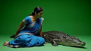 Green screen video women and crocodile