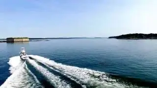 Aerial view of Casco Bay, with Captain Jeff, aboard Icebreaker