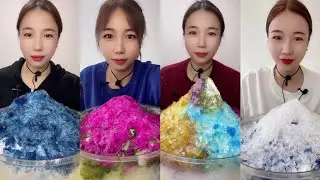 ASMR QIAN SHAVED ICE EATING WITH MATCHA AND MILK POWDER 