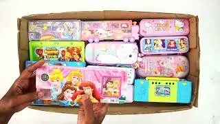new stationery collection 🥰 geometry, doreamon,unicorn pouch,hello kitty,pencil box,sharpener,eraser