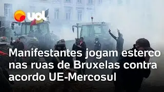 Manifestantes jogam esterco nas ruas de Bruxelas em protesto contra acordo Uni&atilde;o Europeia-Mercosul