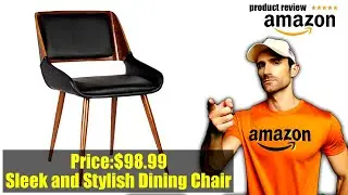 Buy Armen Living Panda Dining Chair in Black Faux Leather and Walnut Wood Finish