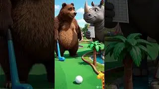 Bear VS Rhino Mini Golf #BearVsRhino#minigolf #FunnyAnimals#cuteanimals #animalshorts #animalfails