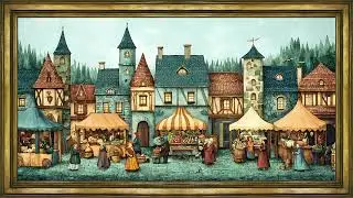 Medieval Pixel  Marketplace 4K Frame TV Art Screensaver | Village Fantasy Wallpaper