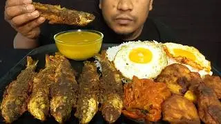 SMALL FISH FRIED WITH DAL BHAT, POTATO FRY AND SUNNY SIDE UP EGG EATING CHALLENGE