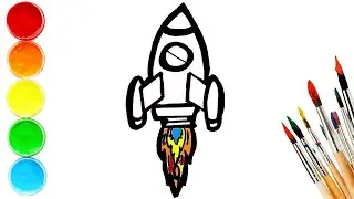 Glitter Rocket coloring, Drawing and Painting for kids, Toddlers | رسم و تلوين صاروخ للاطفال