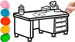 How To Draw a cute Study Table Drawing, Painting & Coloring For Kids and Toddlers_🌈🎨