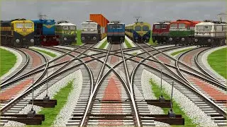 9 TRAINS CROSSING ON BUMPY CURVED BRANCHED 3D RAILROAD CROSSING TRACKS |Train Simulator