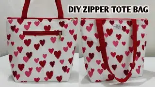 DIY TOTE BAG (2 ZIPPER POCKETS) EASY SEWING TUTORIAL / Purse cutting and stitching | Bag making