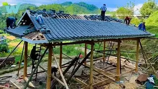 Building the wooden house with classical architecture on the picturesque high mountain