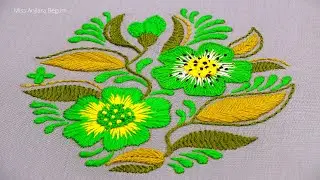 Hand Embroidery Green Flower Design for Beginners, Easy Design for Cushion Cover-564