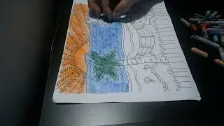 Coloring pages featuring coconut trees along the riverbank - Cooperation Road - Unicorn Heads