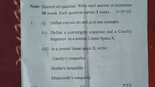 M.Sc 3rd Sem Mathematics Functional Analysis Question Paper | KNIPSS Sultanpur