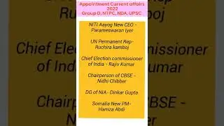 Appointment Current Affairs 2022 | Important Appointment 2022 | #CurrentAffairs2022 #GkToday