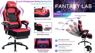 Fantasylab Big and Tall Gaming Chair with Footrest 400lb Gaming Chair, Massage Gaming Chair