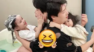女儿和爸爸感情也太好了，洗个头发都能腻歪这么久，看的老母亲都有点吃醋了！！【小晨子】