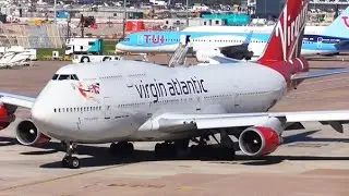 Virgin Atlantic Boeing 747-400 GROUND ACTION at Manchester Airport