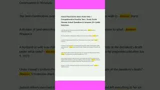 Hawaii Real Estate Exam State Only Comprehensive Practice Test Study Guide Newest Actual Questions E