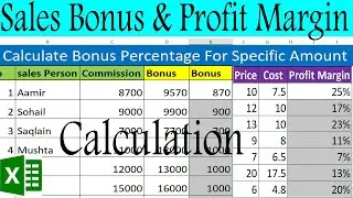 Excel Sales Bonus and Profit Margin Calculation by learning center