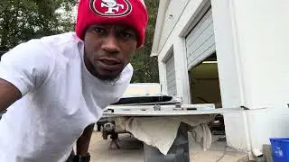 Sanding the inside of the trunk to my 1985 caprice classic
