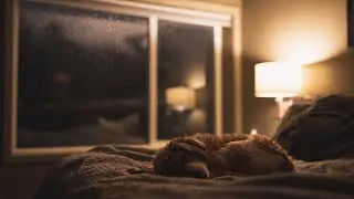 Soft Rain & Calm Music | Cozy Bedroom Ambience, Dog Resting Peacefully at Night 🐶🌧️